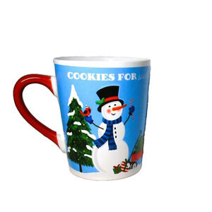 Royal Norfolk Mug White Ceramic Snowman Red Handle Cookies for Santa 2 Cups